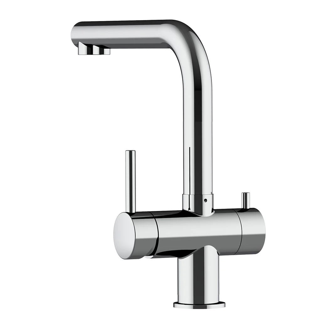 3 Wege Wasserhahn Atessa Edelstahl glänzend niedrig Rückseite