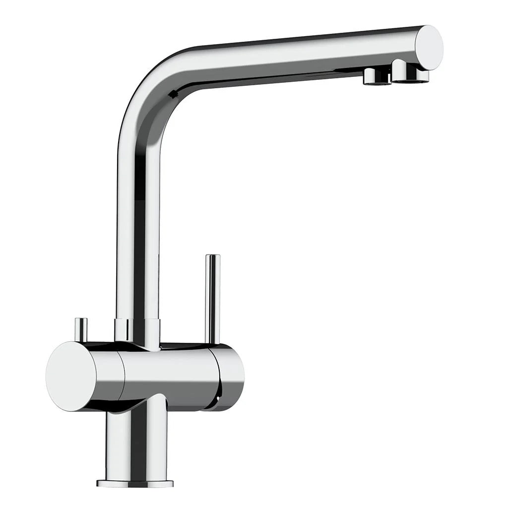 3 Wege Wasserhahn Atessa Edelstahl glänzend niedrig frontal 2