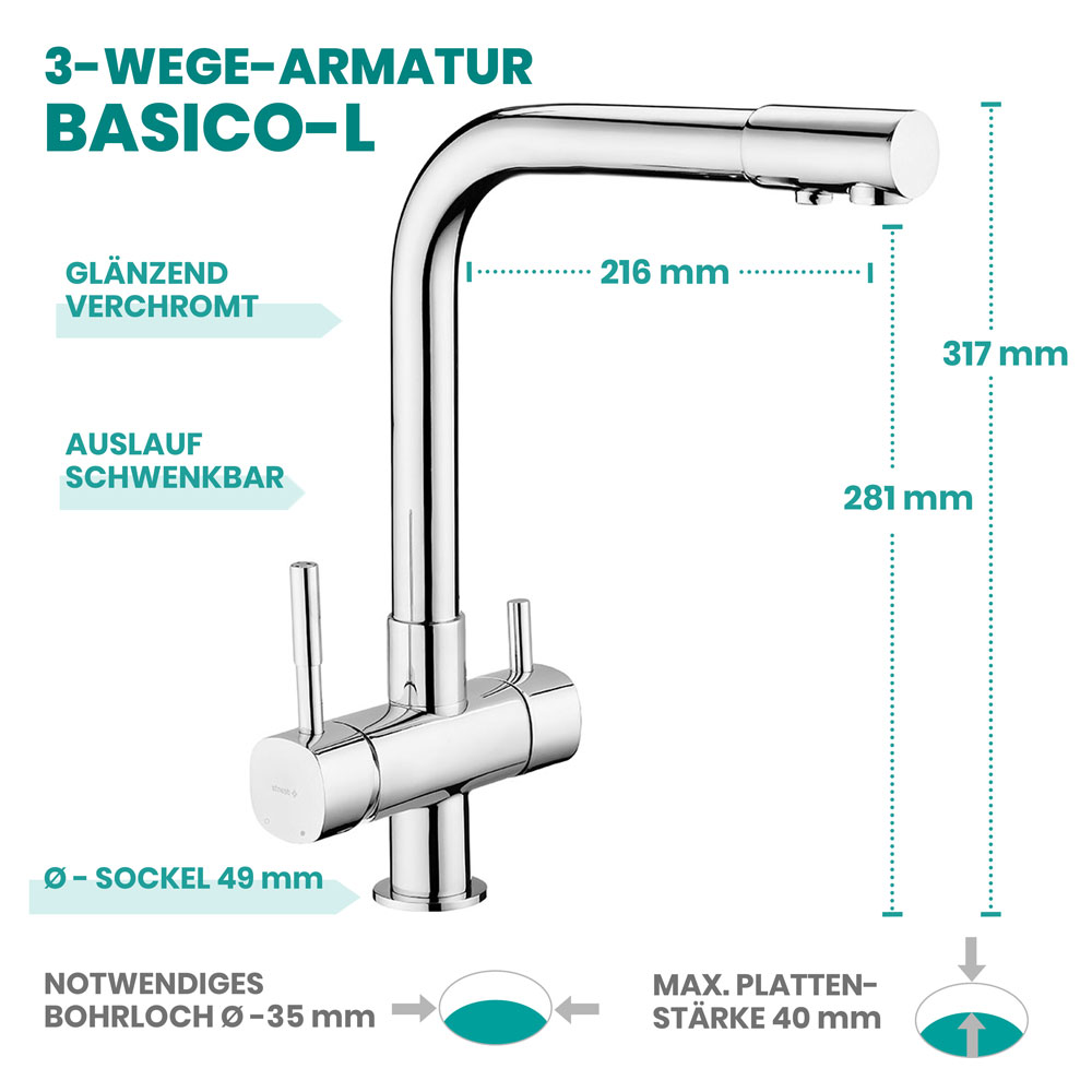 3 Wege Armatur Basico-L mit Eigenschaften