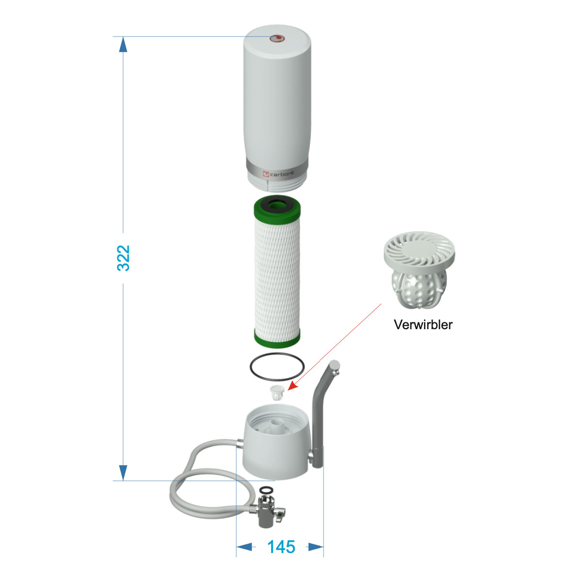 Carbonit-SanUno-Grande_Auftischfilter_Aufbau_mit_Verwirbler