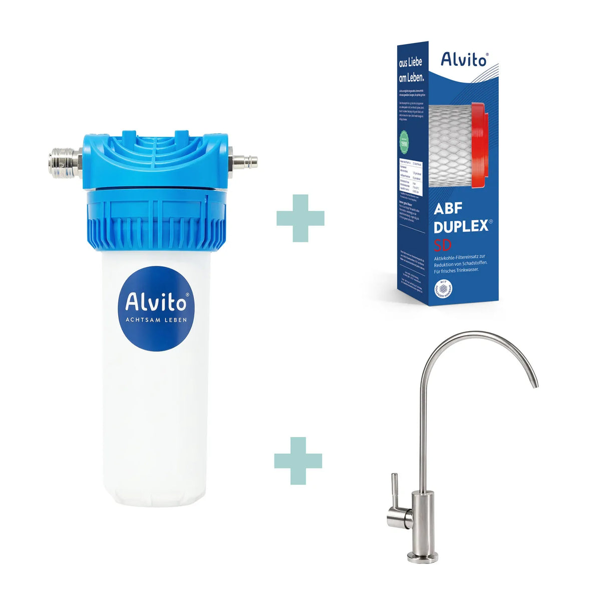 Split Spar-Set mit Keimsperre – Einbaufilter-Modul Basic, ABF Duplex SD und Trinkwasserhahn Genua Inox