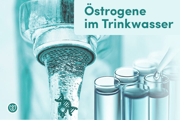 Östrogene im Trinkwasser – Wasserhahn mit DNA- und Venussymbol über Laborröhrchen