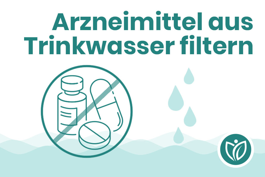 Arzneimittel aus Trinkwasser filtern – durchgestrichene Tablette, Kapsel und Fläschchen als Symbol