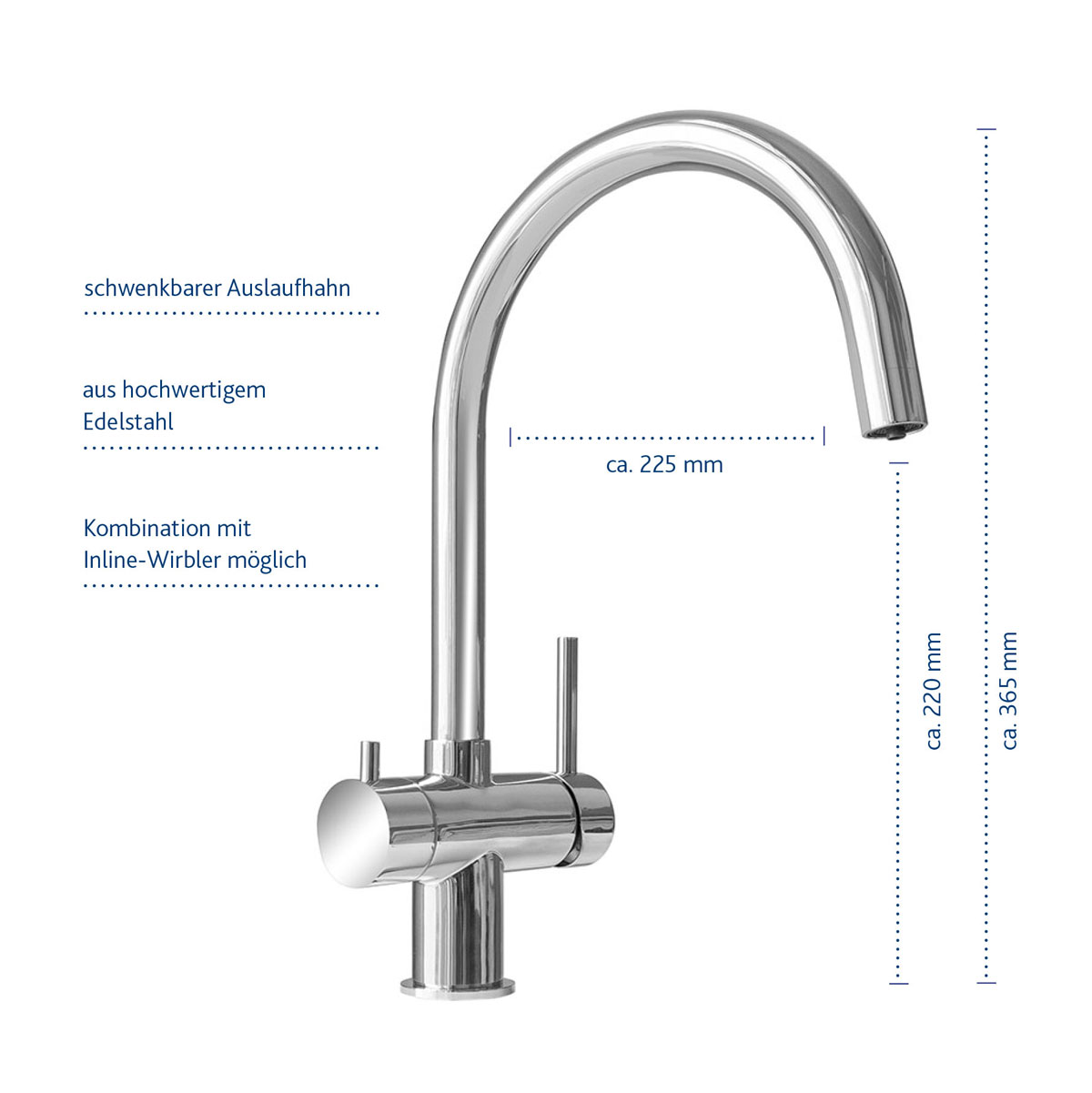 3-Wegehahn Furore Edelstahl glaenzend mit Infos