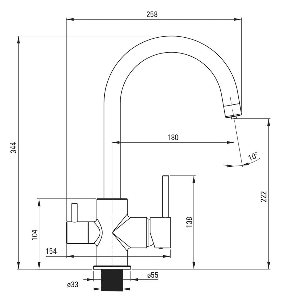 3-Wegehahn_Basico_U_Black_technische Zeichnung