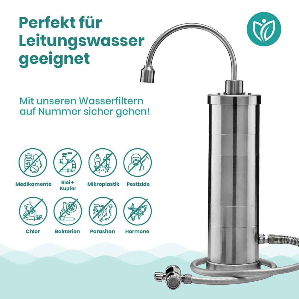 Alvito Auftisch Wasserfilter Inox A perfekt fuer Leitungswasser