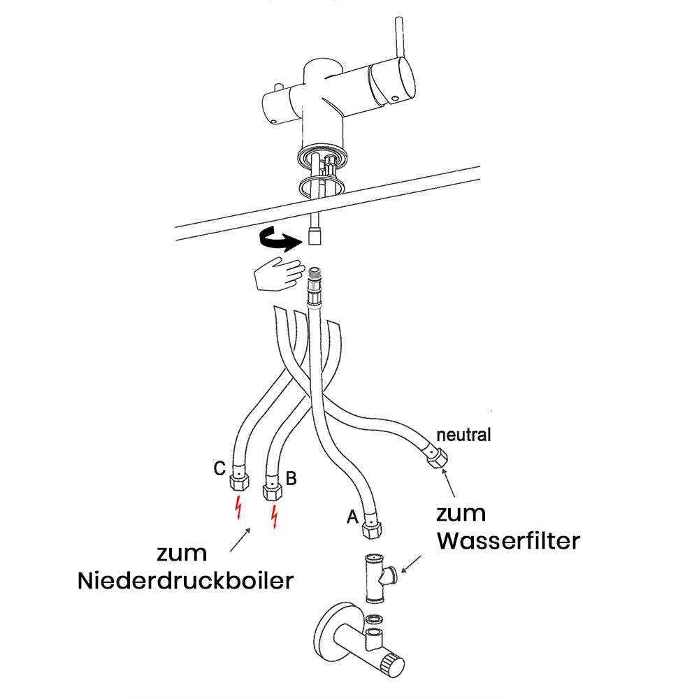 Niederdruck-3-Wegehahn-Anschlussskizze